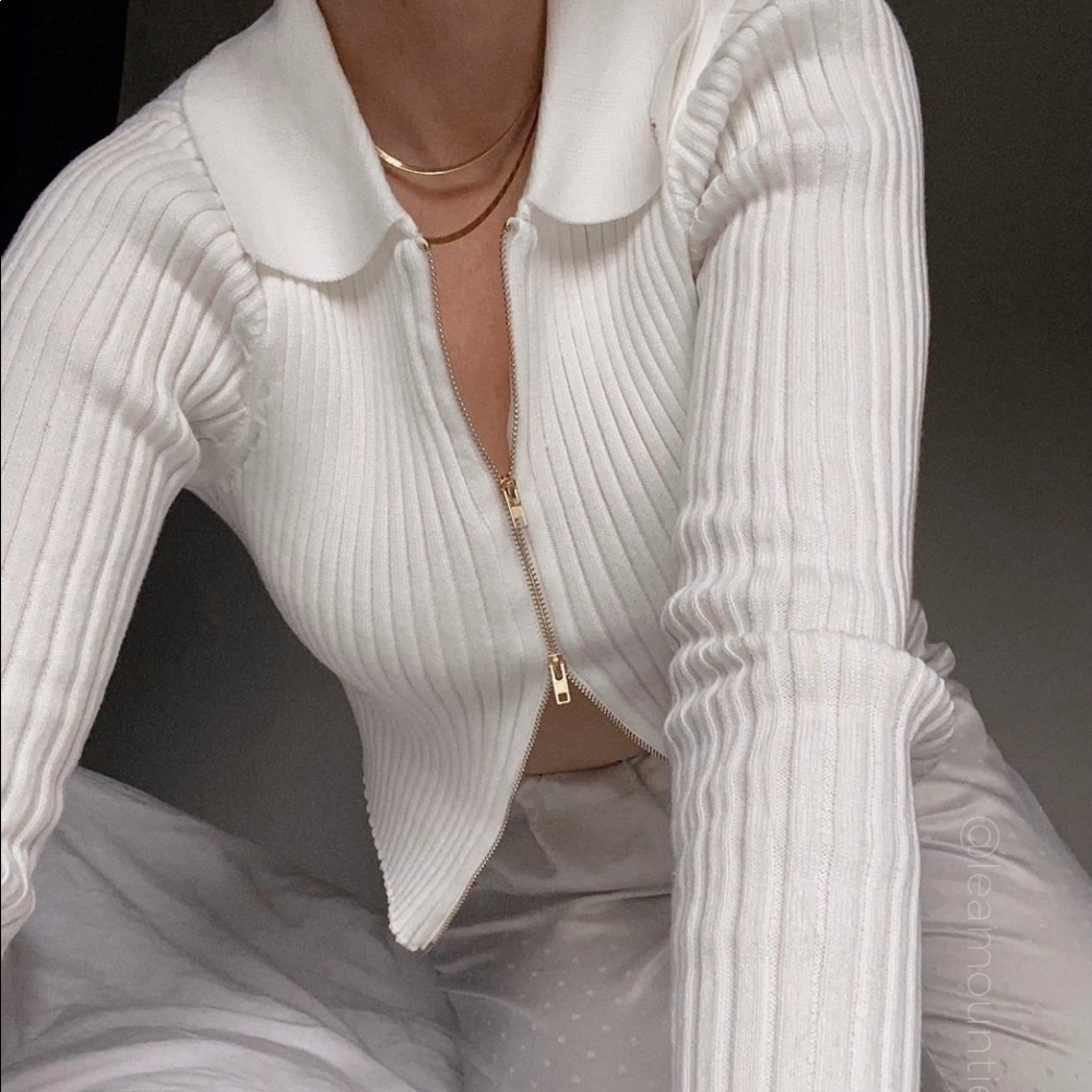 Admire Ivory Gold Zip Up Sweater